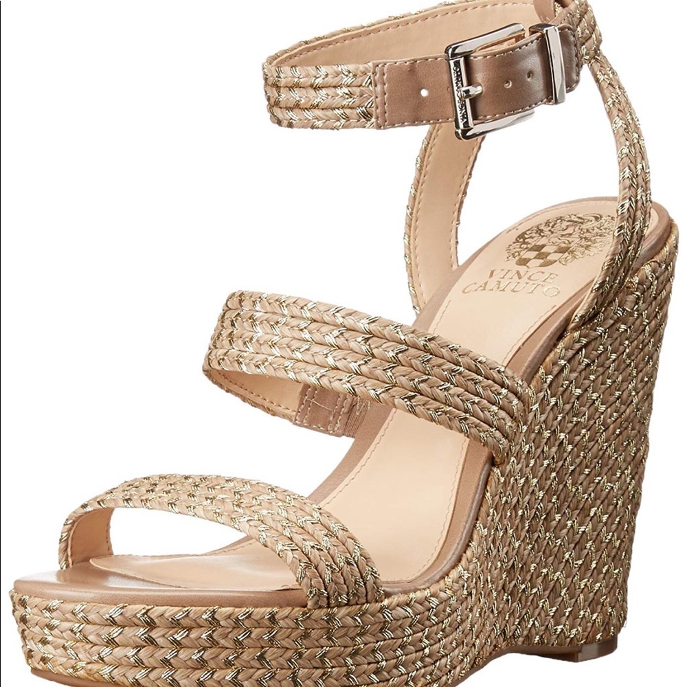 Vince Camuto “Melisha” Taupe/Gold Wedge Size 8.5